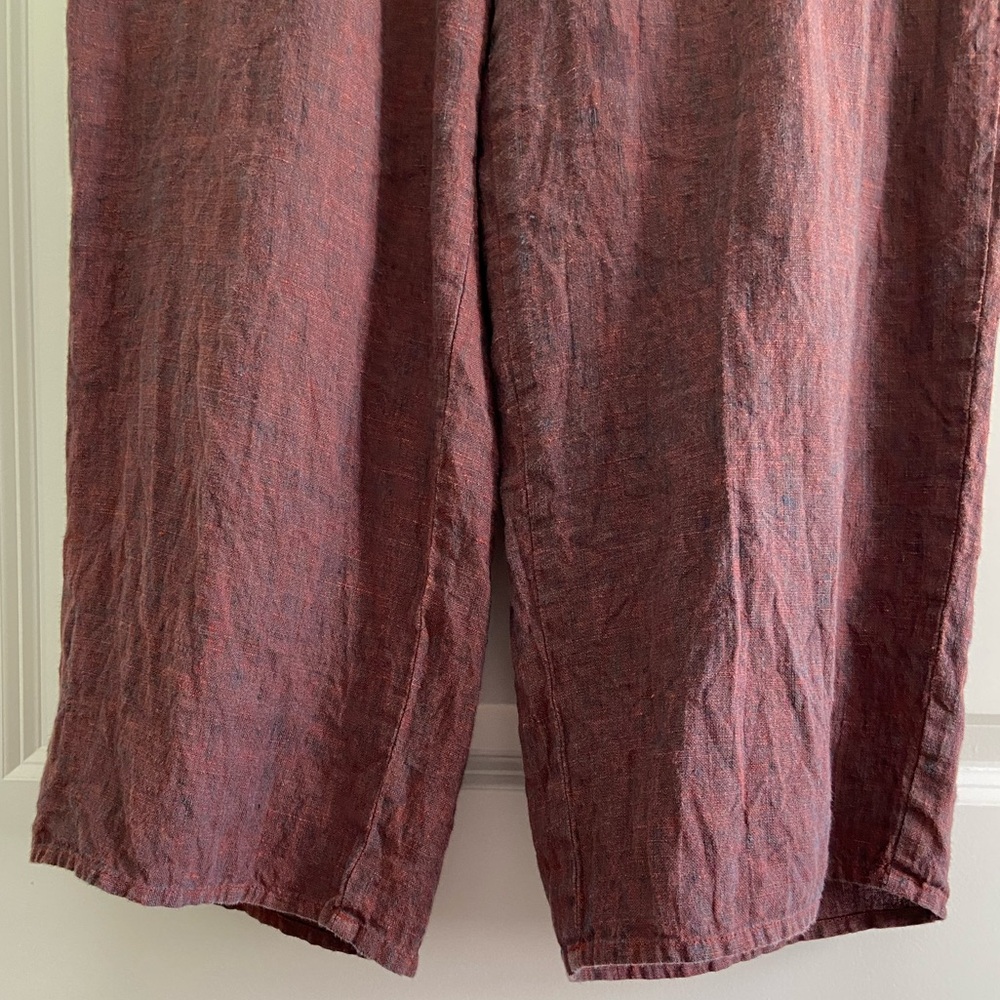 FLAX Linen Pants High Rise Wide Leg Cropped Texture Slub Lagenlook Coastal Sz S - Picture 6 of 14